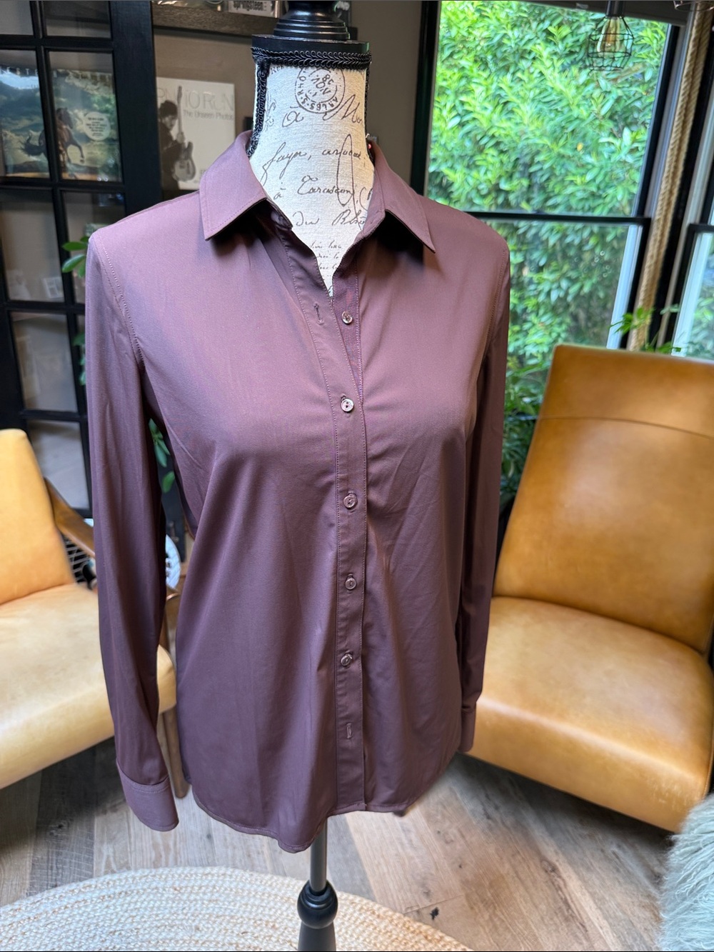 ecru Brown Button-Down Long Sleeve Shirt